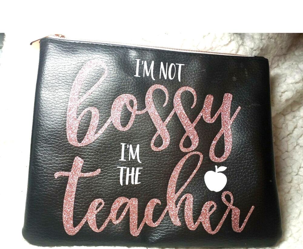 I'm Not Bossy I'm The Teacher Small Black Clutch With Zipper